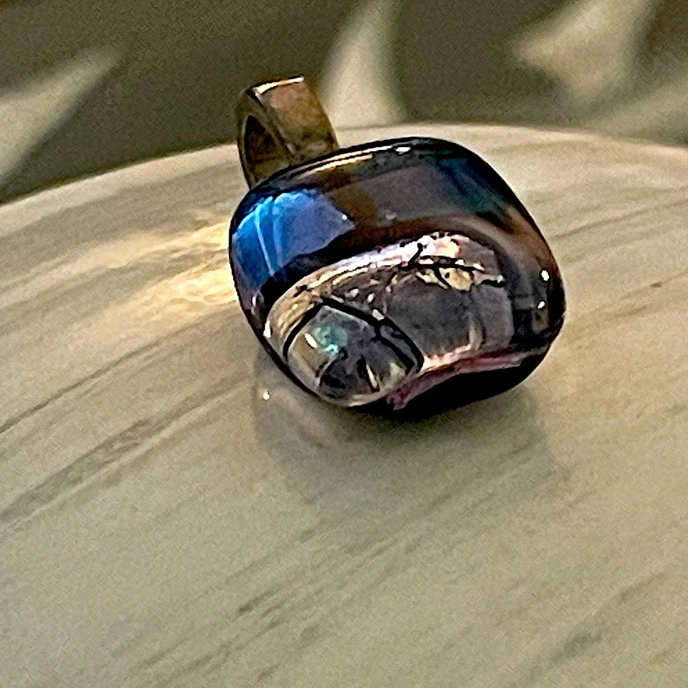 Mystic‎ Fire Topaz Cushion Cut Stud Earrings & Dichroic Fused Glass Foil Pendant